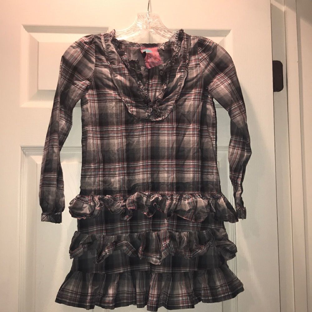 (5/$25) Rocha John Rocha Gray Plaid ruffle dress